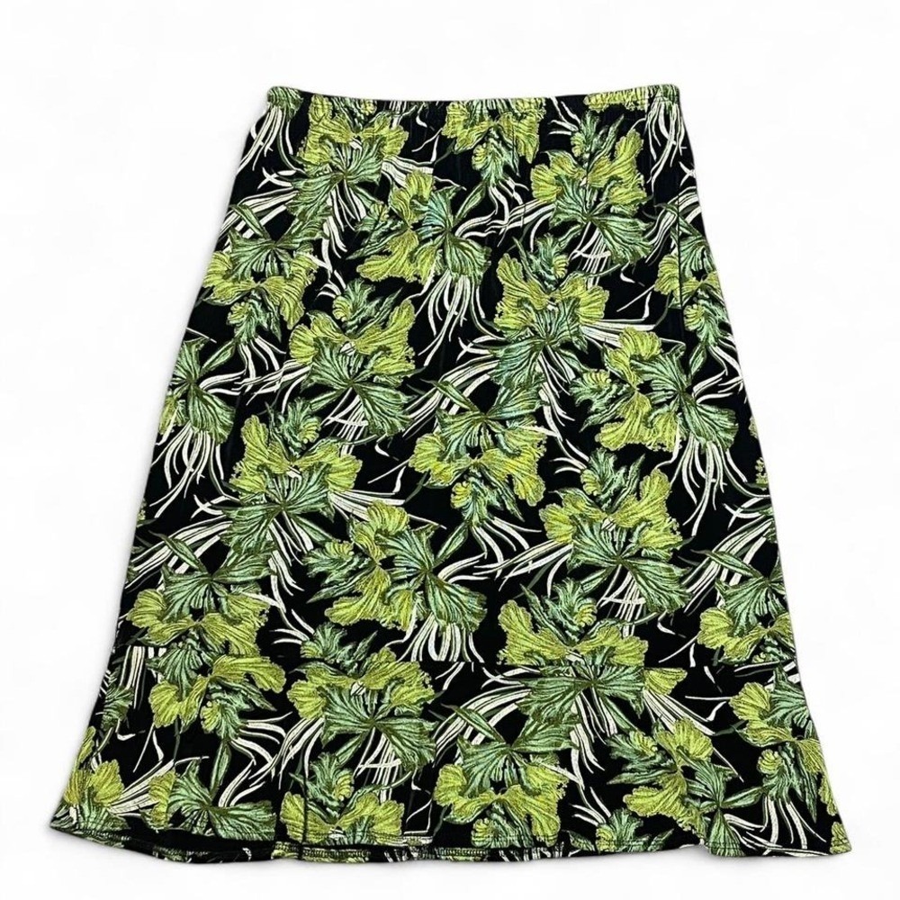 Green and black midi skirt with green plant designs
